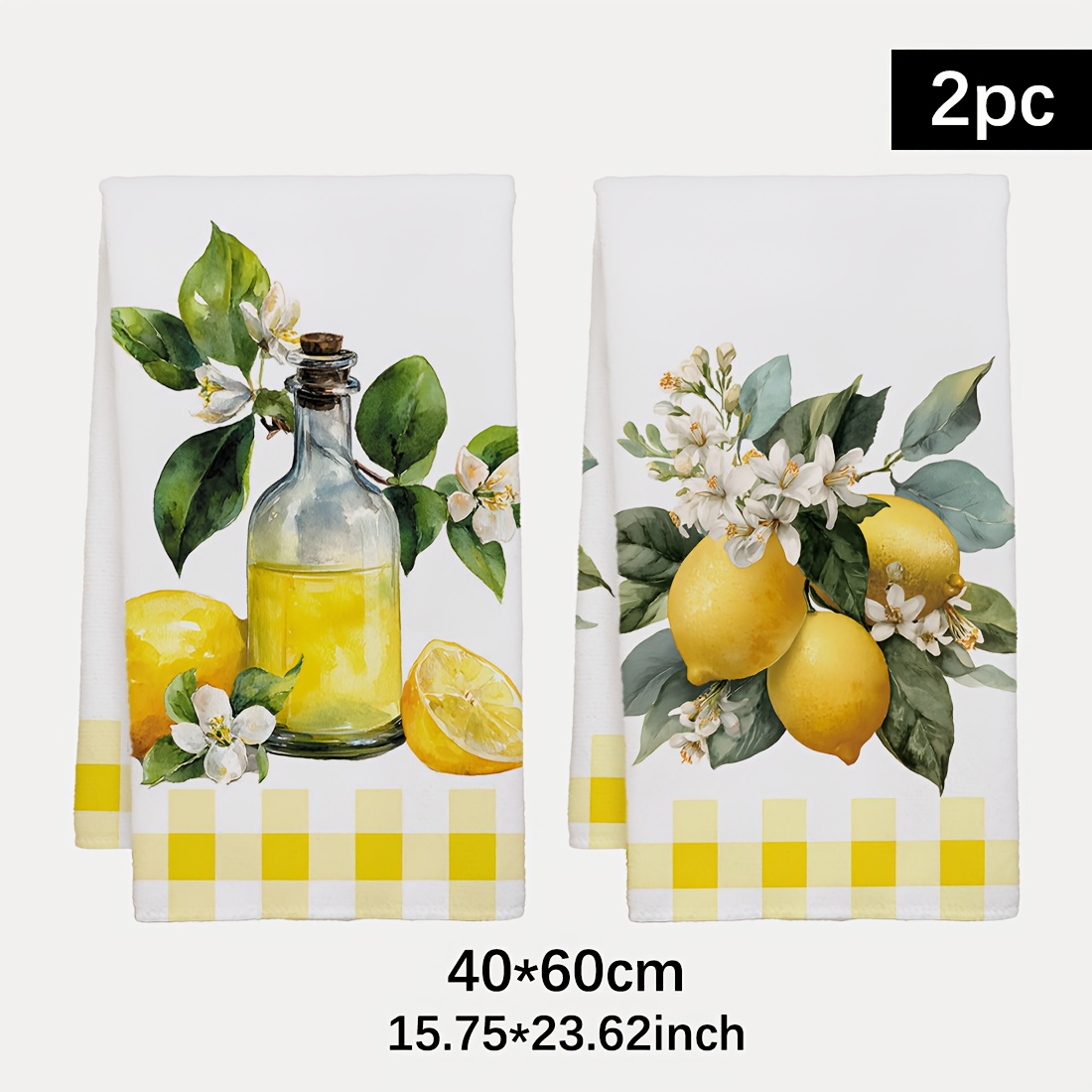Kitchen And Baking Life - 2Pcs, Lemon Floral Pattern Kitchen Towels,