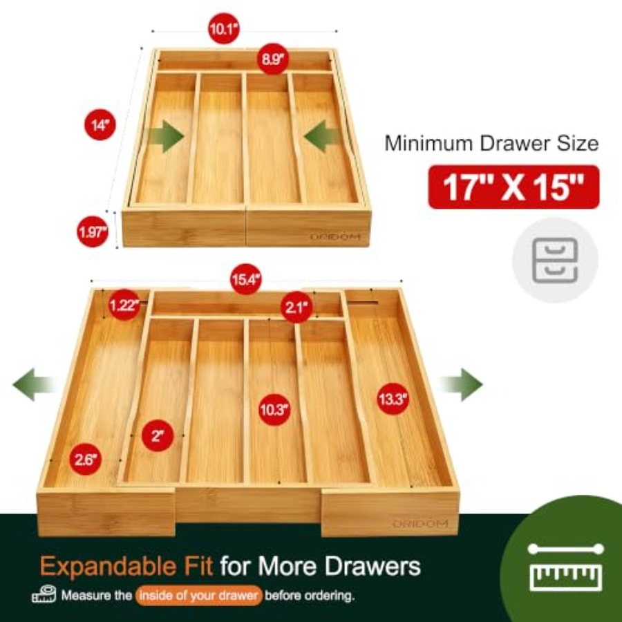 Expandable Bamboo Kitchen Draw - Kitchen Utensils 评论和价格