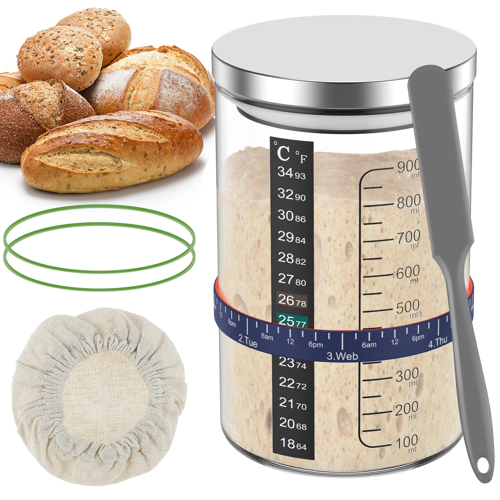 900ml Sourdough Starter Jar Cl - Kitchen Baking Soda 评论和价格